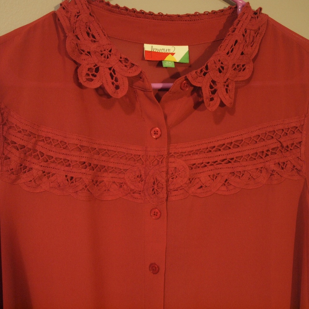 ModCloth 2X Orange Sheer Lace Tank Top